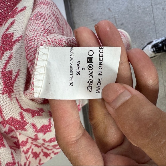 FIGARO Pink White Houndstooth Cardigan Dress Size 3 Long Sleeve Made in Greece - Picture 6 of 14